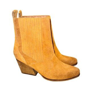 Lucky Brand Cowgirl Chic Camel Suede Western Ankle Boots Block Heel Zip Women 7